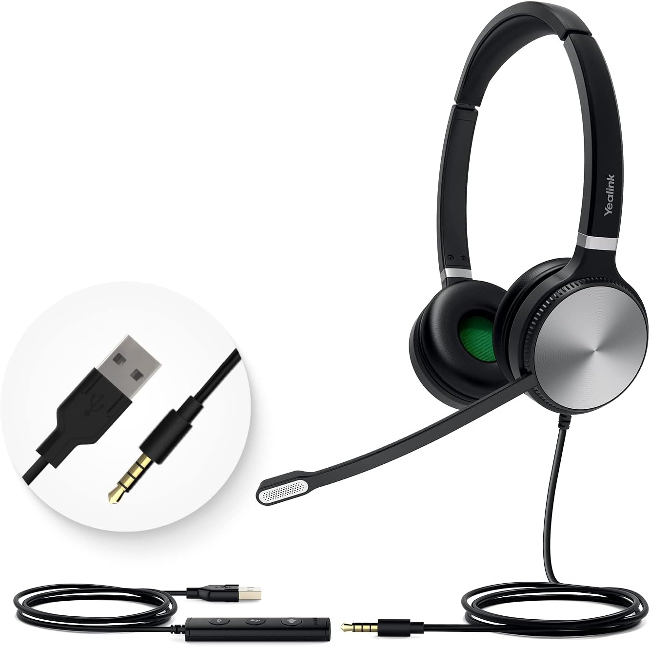 Yealink UH36 Professional USB Headset Wired Headphones for Work Calls and Music, Headset with Noise Cancelling Mic for Computer PC Laptop（UC Compatible, Stereo,3.5mm Jack/USB Connection）