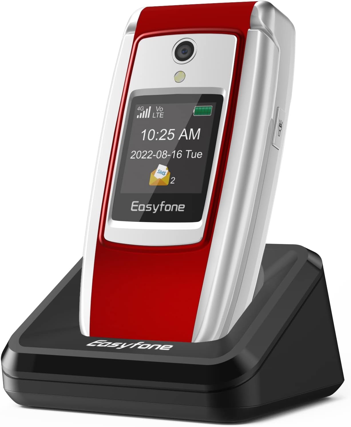 Easyfone T300 4G Unlocked Big Button Flip Cell Phone for Seniors, Clear & Loud Sound and Hearing aid Compatible, SOS Button, SIM Card Included, Big Battery with a Charging Dock, FCC Certified (Red)