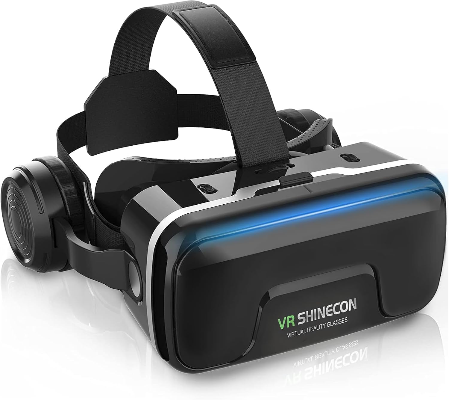 VR Headset, for Smartphones, VR Head Mount Display, Headphone Included, for Smartphones, 3D Glasses, Aspherical Optical Lens, VR Videos, One-Click Reception, 120° Viewing Angle, 1080P,