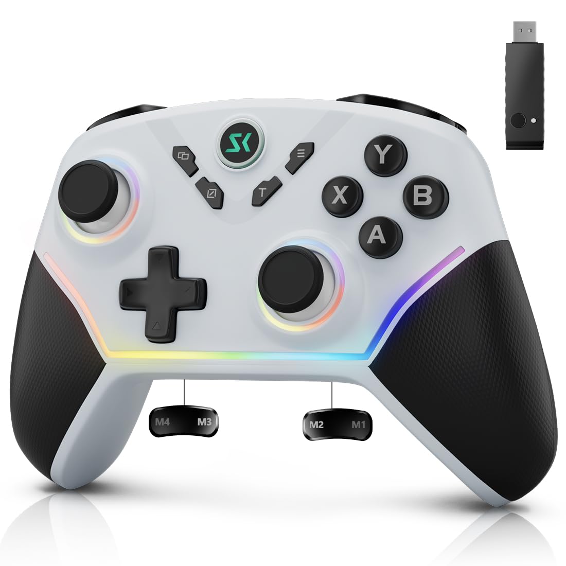 Multi-Platform Wireless Controller, PC Gaming Controller with 2.4G Adpater/Hall Joysticks/Hall Triggers/1200 mAh Battery/4 Programmable Buttons/RGB Lighting, Compatible with PC Windows 7/8.1/10/11, Switch/OLED/Lite, iOS, Android, Steam-White