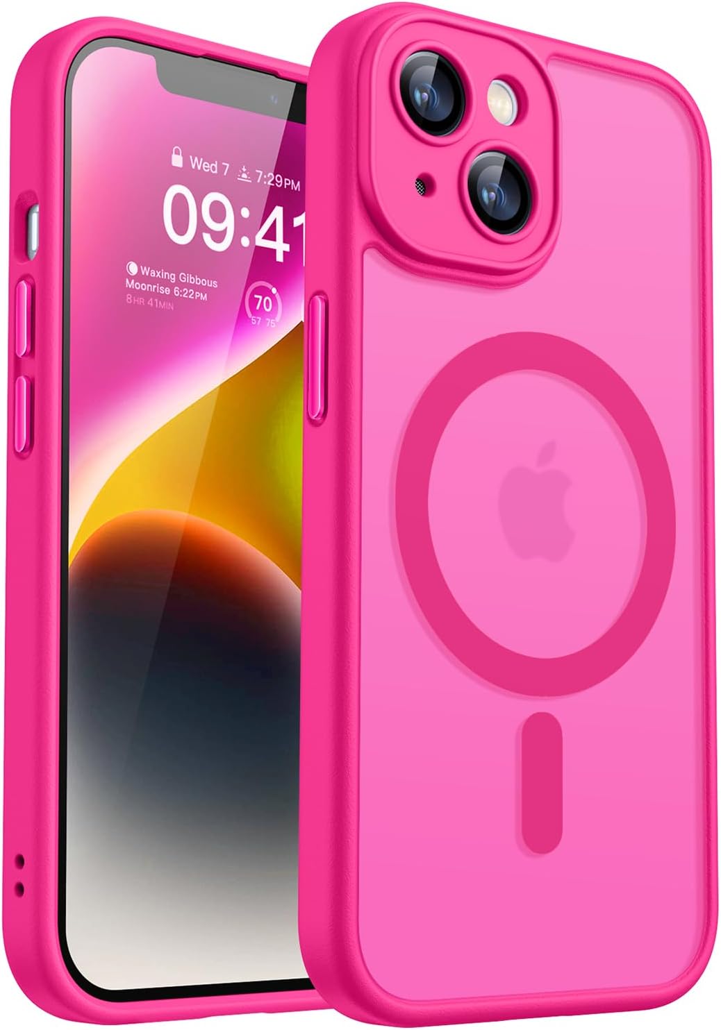 CANSHN Magnetic for iPhone 14 Case, Upgraded [Full Camera Protection] [Compatible with Magsafe] [Translucent Matte] Shockproof Protective Phone Case for iPhone 14 6.1″ – Hot Pink