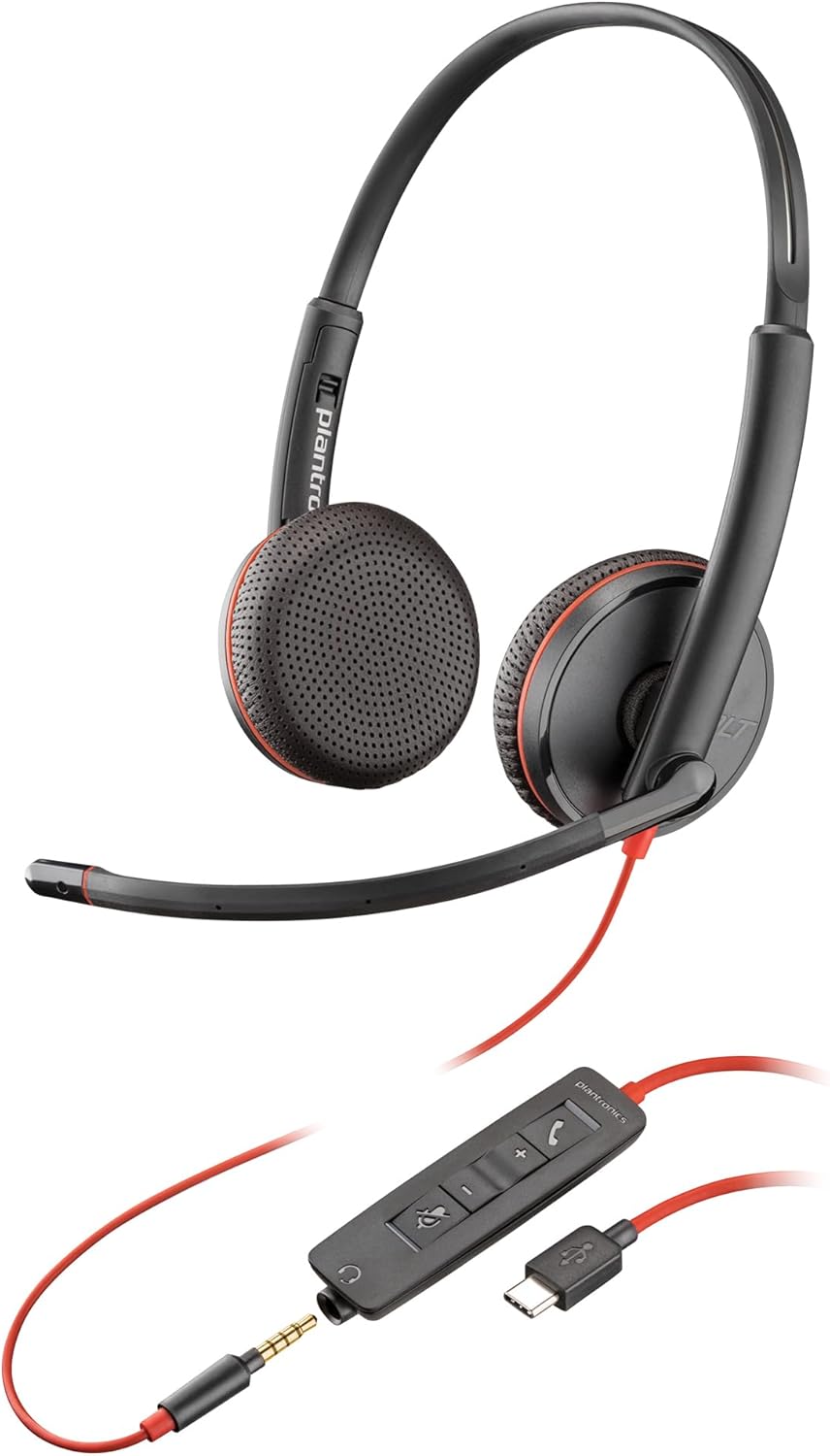 Poly Blackwire 3225 Wired Headset (Plantronics) – Noise-Canceling Mic – Stereo Design – Connect to PC/Mac/Mobile via USB-C, USB-A, or 3.5mm – Works w/Teams, Zoom – Amazon Exclusive