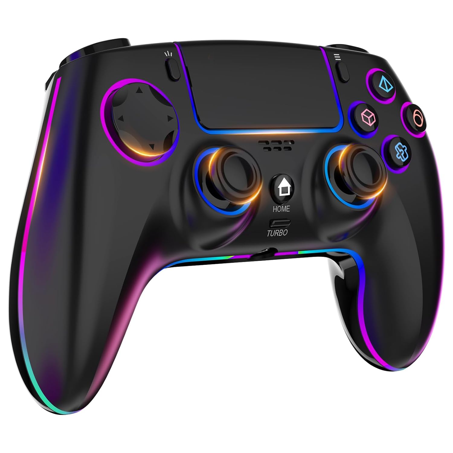 MYSTILUCK Wireless Controller Compatible with PS-4/PS-3/PC/MAC/iOS/Android10/Steam Deck, Gamepad with 7 Colors RGB Lighting/Dual Vibration/Turbo/6 Axis Gyro Sensor/Headphone Jack/1500 mAh Battery