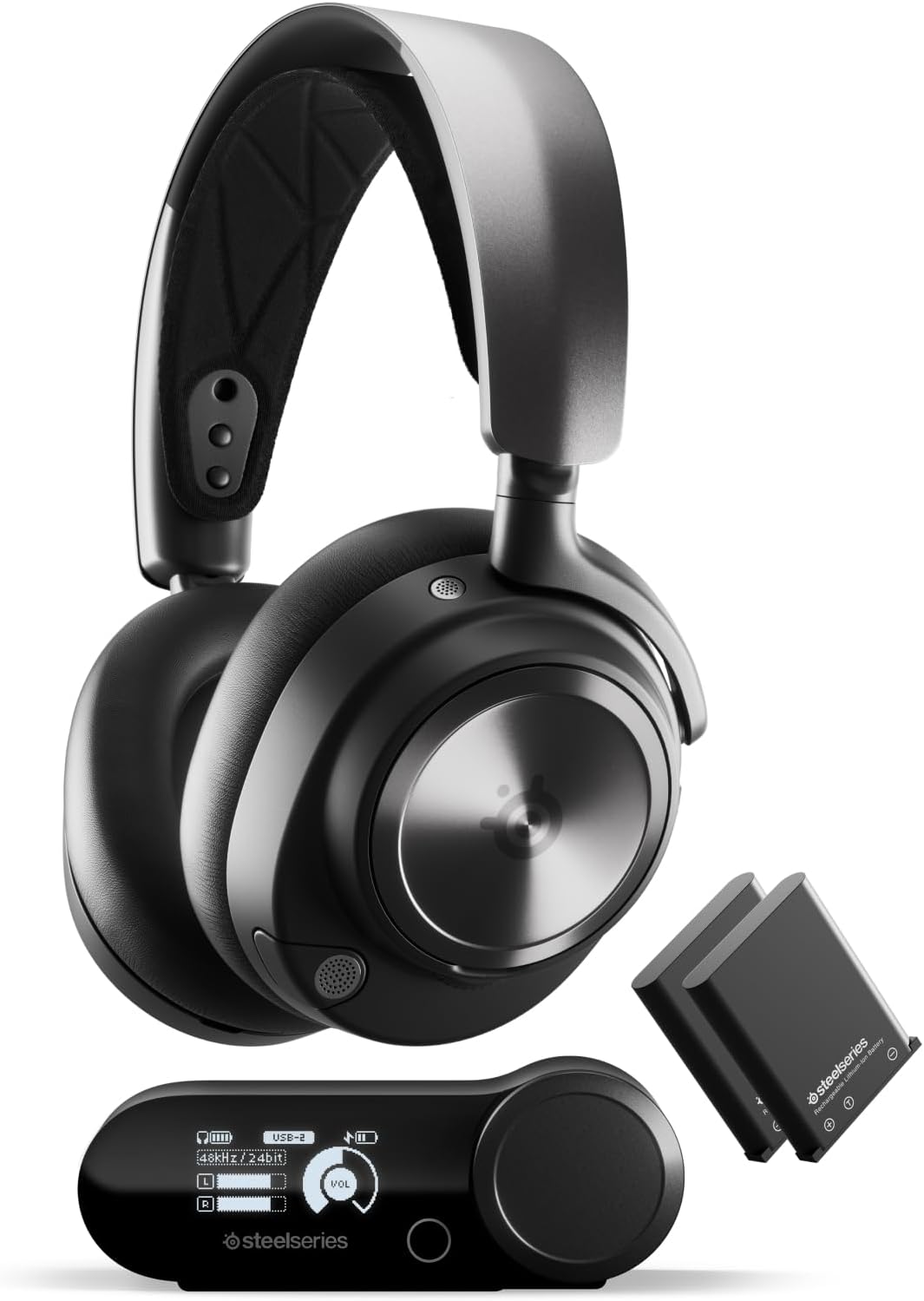 SteelSeries Arctis Nova Pro Wireless Multi-System Gaming Headset – Premium Hi-Fi Drivers – Active Noise Cancellation – Infinity Power System – Stealth Retractable Mic – PC, PS5/PS4, Switch, Mobile