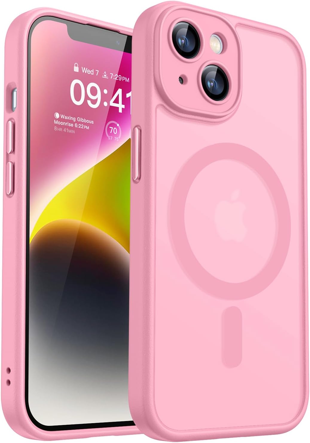 CANSHN Magnetic for iPhone 14 Case, Upgraded [Full Camera Protection] [Compatible with Magsafe] [Translucent Matte] Shockproof Protective Phone Case for iPhone 14 6.1″ – Pink