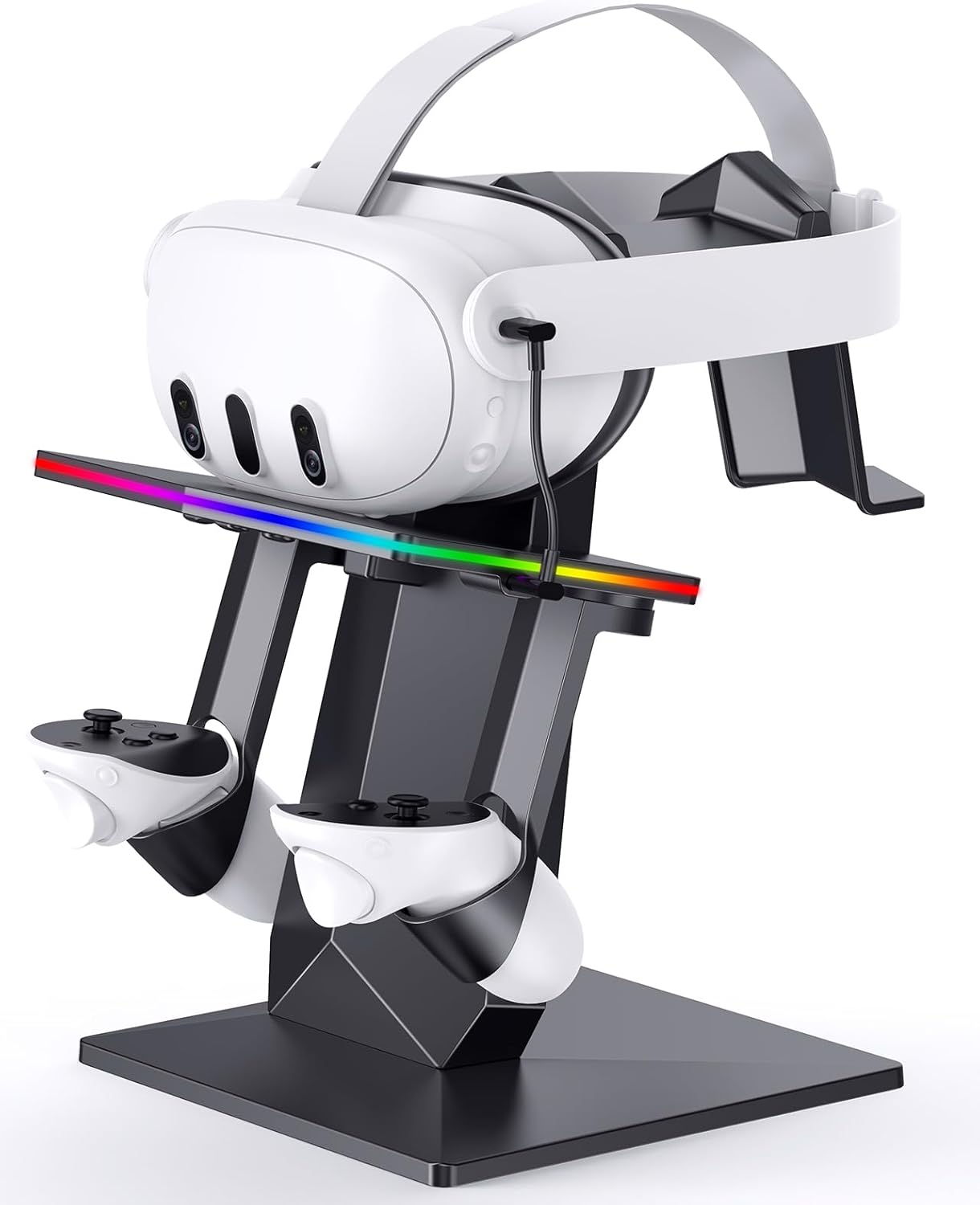 Charging Dock for Meta Quest 3S, Quest 3, Quest 2 or Quest Pro，RGB Charging Vertical Stand，Accessories with Brightness Adjustment and 14 Light Effects Adjustment, Type-C Charging Port