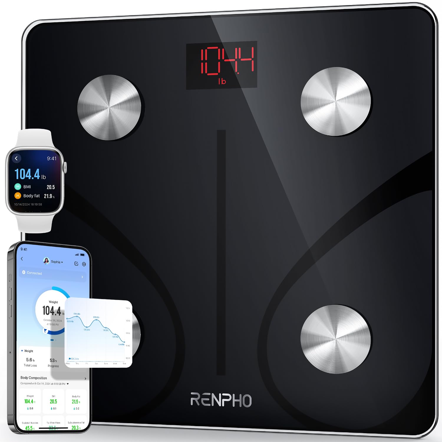 RENPHO Smart Scale for Body Weight, Digital Bathroom Scale BMI Weighing Bluetooth Body Fat Scale, Body Composition Monitor Health Analyzer with Smartphone App, 400 lbs – Elis 1