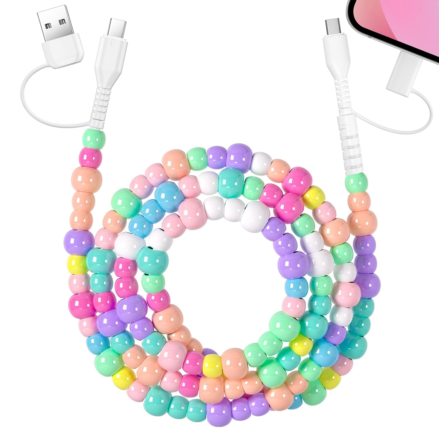 WESADN 4 in 1 USB C Cable Beaded Multi Charging Cable [MFi Certified] iPhone Charger Cord USB A/Type C to Type C/iPhone Multi Fast Charger Cable 3.3 FT for iPhone 17 Air 16 15 14 Pro Max Galaxy S25