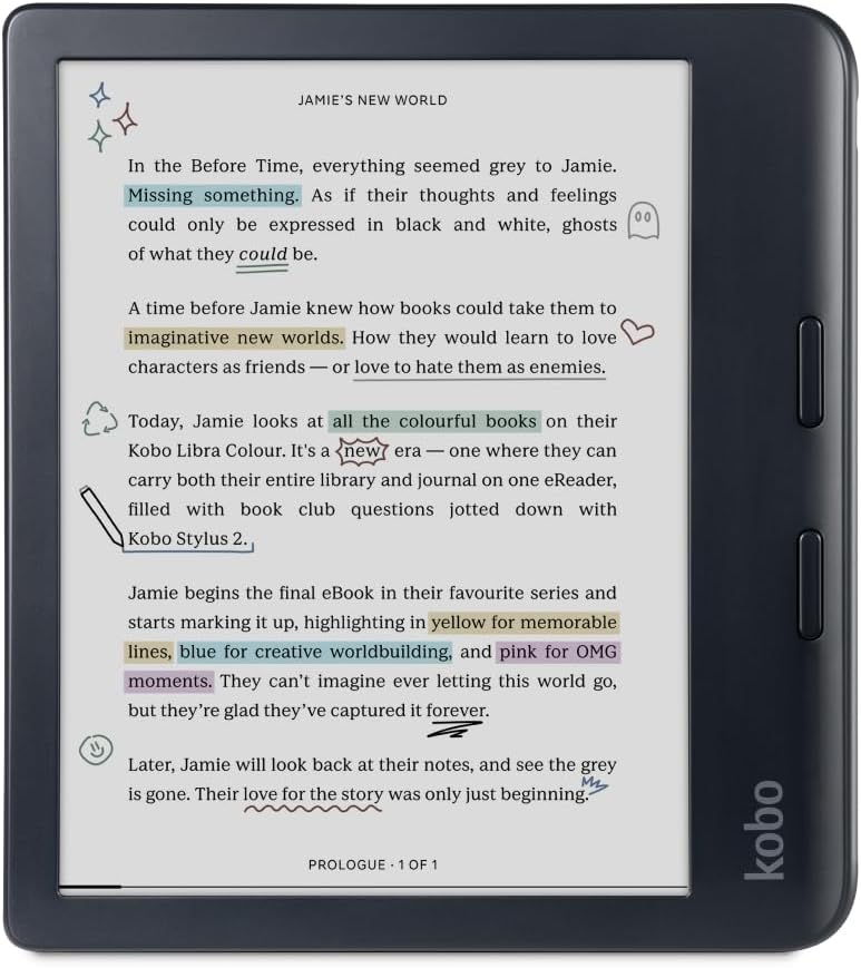 Kobo Libra Colour | eReader | 7″ Glare-Free Colour E Ink Kaleido 3 Display | Dark Mode Option | Audiobooks | Waterproof