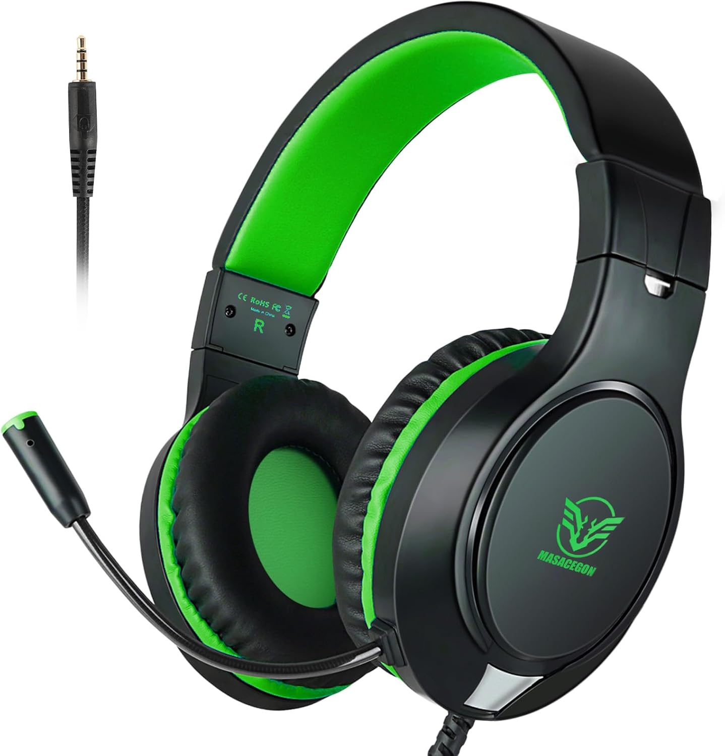 H-10 Gaming Headset for PS4, Xbox One, PC, PS5, Nintendo Switch, Stereo Wired Noise Cancelling Over Ear Headphones with Mic for Kids Adults, Bass Surround, Soft Memory Earmuffs, Green