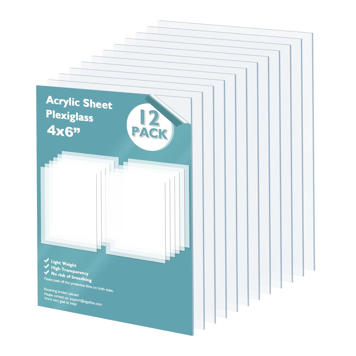 Egofine Plexiglass Sheets Acrylic Sheets 12 Pack of 4×6’’ 0.04 Thick Clear Plastic Cast Transparent Plexi Glass for Crafting Projects, Replacement Picture Frame Glass, DIY Display, Easy to Cut