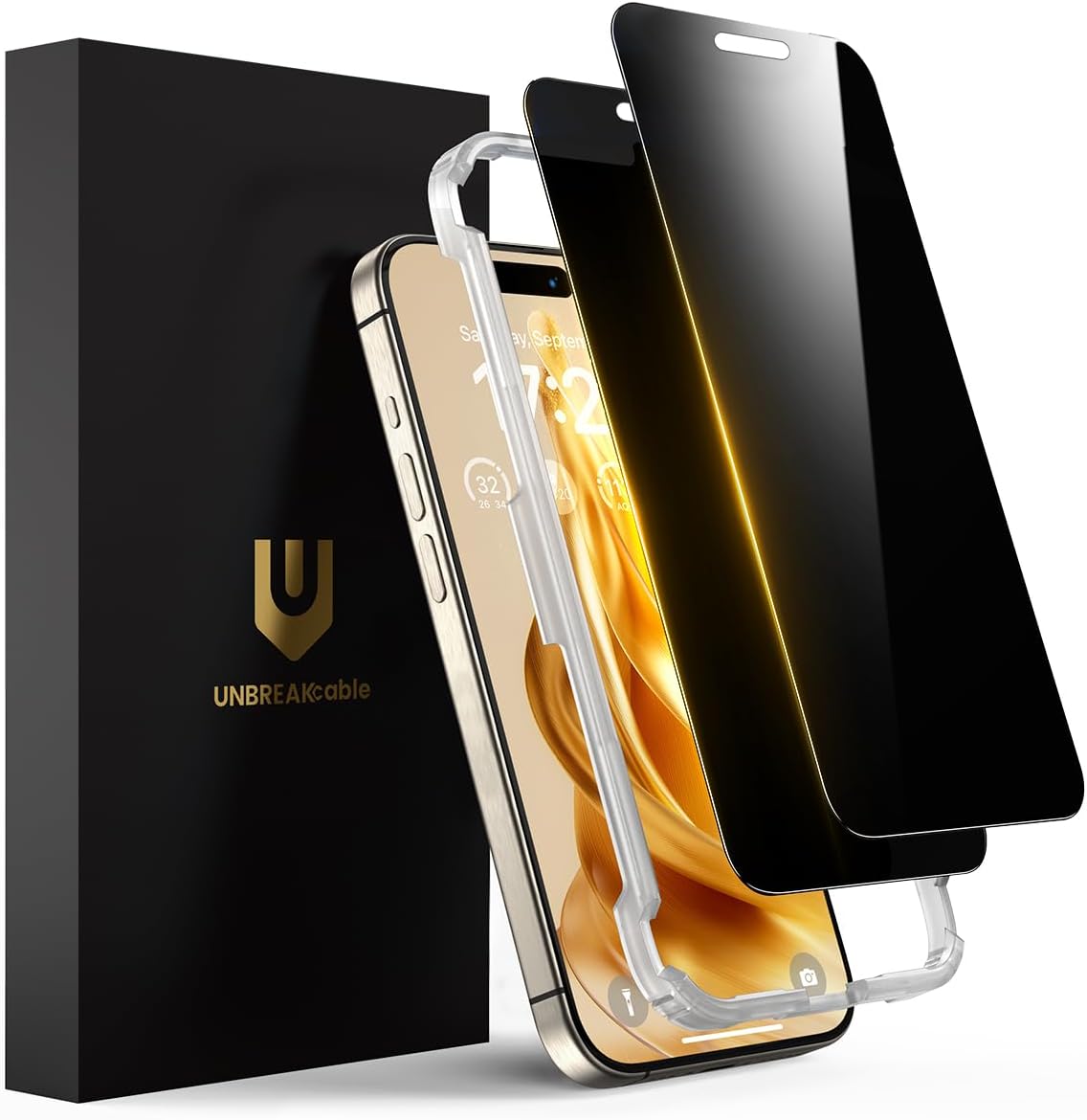 UNBREAKcable Privacy Screen Protector for iPhone 16 Pro Max, Full Coverage Shatterproof Tempered Glass [True 28°Anti Spy] [9H Hardness] [Installation Frame] Private Protector for iPhone 6.9″-2 Pack
