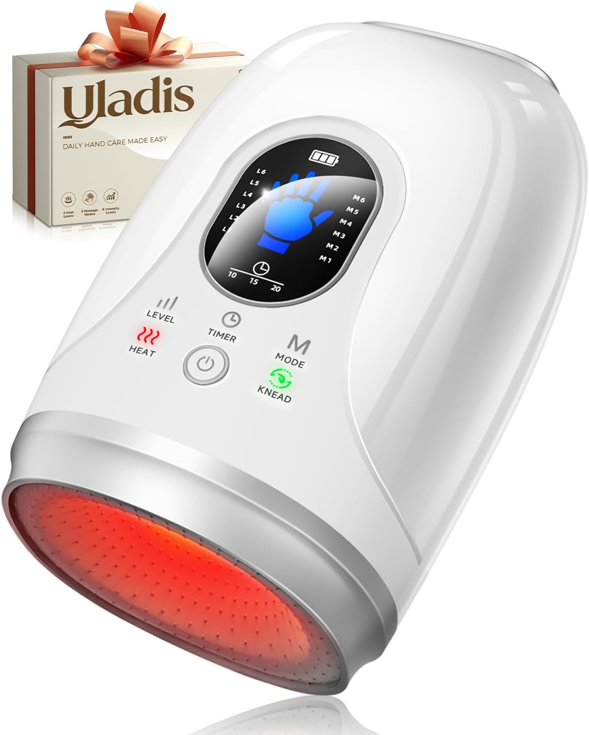 Hand Massager with Heat and Compression, 4000mAh Rechargeable Battery Soothing Kneading & Stretching, Palm, Finger & Wrist Massage, 6 Modes & 6 Intensities, Gift for Women Men Relaxation at Home