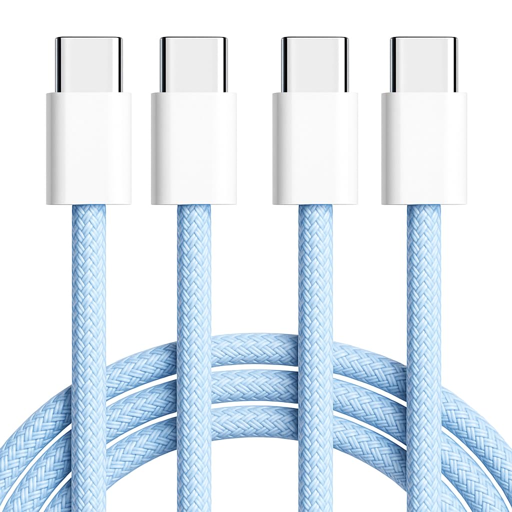 【2-Pack 3.3FT】 USB C to USB C Braided Fast Charging Cable, 60W PD Type-C Power Cord for iPhone 17/16/15 Pro Max, MacBook Air, iPad Pro, Samsung Galaxy, Pixel, Android Auto, CarPlay, Blue