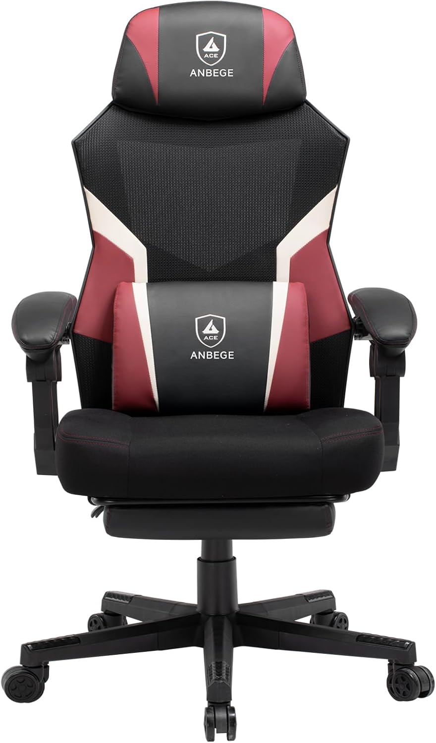 Ergonomic Mesh Video Gaming Chair with Footrest, Height Adjustable Computer Chair with Lumbar Support, High-Back Breathable Reclining Swivel Chair for Adults Home Office & Work (Red)