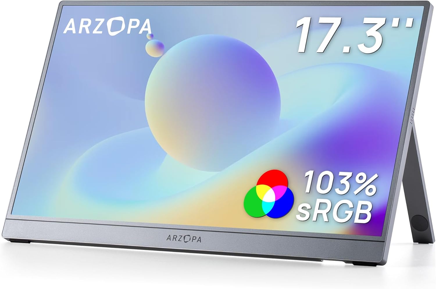 ARZOPA 17.3″ Portable Monitor Gray, 1080P FHD 103% sRGB IPS Gaming Monitor Laptop Monitor with Built-in Kickstand HDMI USB C External Screen for PC Mac Phone Xbox PS5 – Z1C Plus