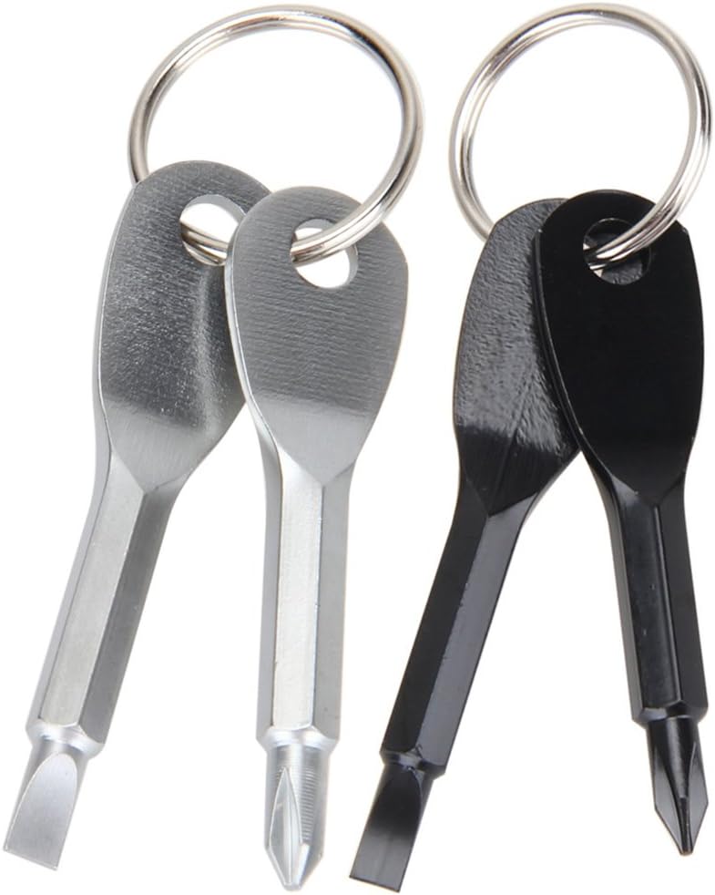 2 Set(4PCS) Portable Multifunction Key Chain Screwdriver Mini Key Shape Travel Kits Outdoor EDC Screwdriver Tool with Key Ring(Color: Black Silver)