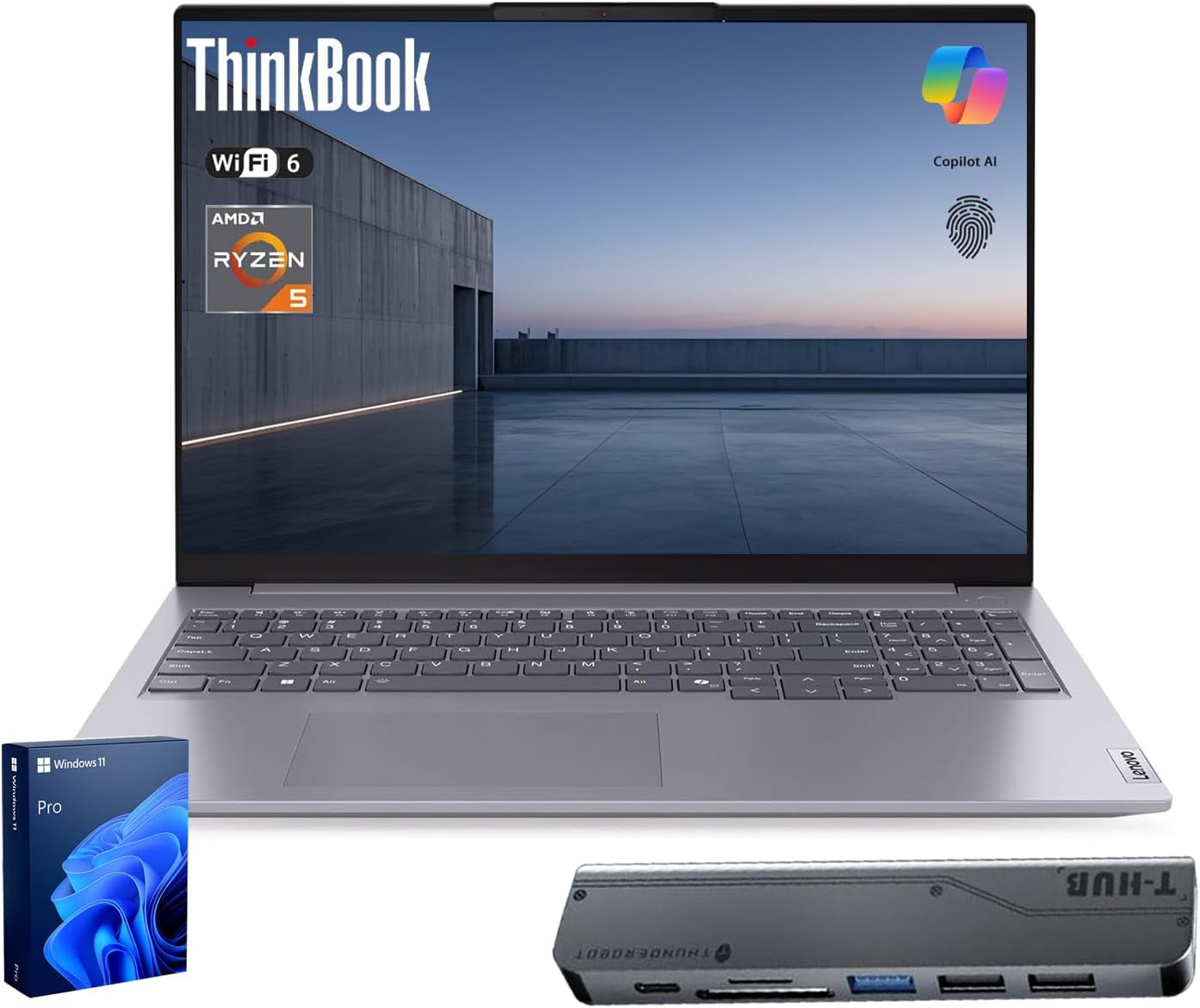 Lenovo ThinkBook 16 Gen 7 Business Laptop, 16” FHD+, AMD Ryzen 5 7533HS, 32GB DDR5, 1TB SSD, Wi-Fi 6, HDMI, Fingerprint, SD Card Reader, HD Webcam with Privacy Shutter, Windows 11 Pro, w/Bundle