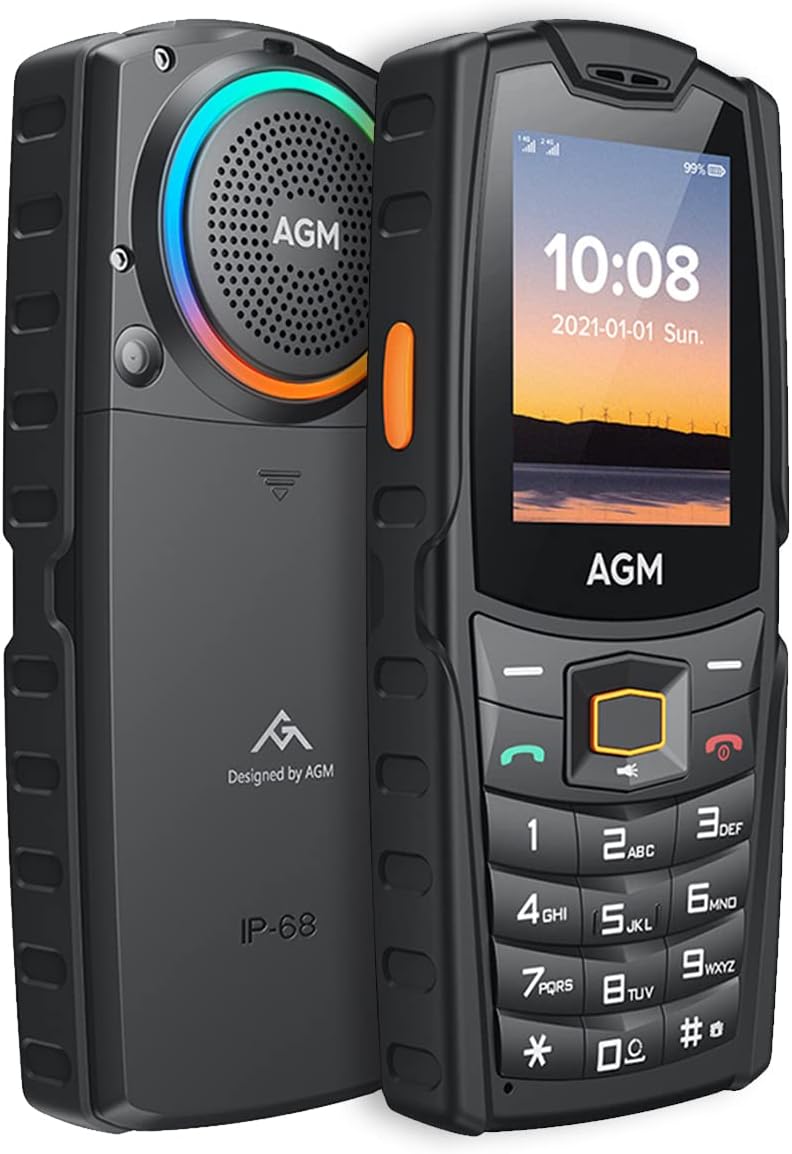 AGM M6 Rugged Feature Cell Phone with Dynamic LED Ring Light, 4G Basic Mobile Phones, Waterproof | Drop-Proof, Large Buttons | Large Font, 109dB Powerful Speaker, Dual SIM, 2500 mAh, for T-Mobile ONLY