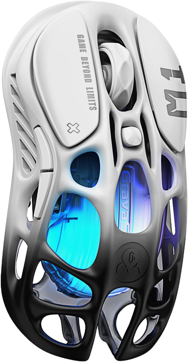 GravaStar Mercury M1 Pro Gaming Mouse, Lightweight Magnesium Alloy, 26,000 DPI, PAW3395DM Sensor, 5 Programmable Buttons, Support Wired/2.4GHz/BT, Up to 200 Hours Battery Life (Gradient Black)