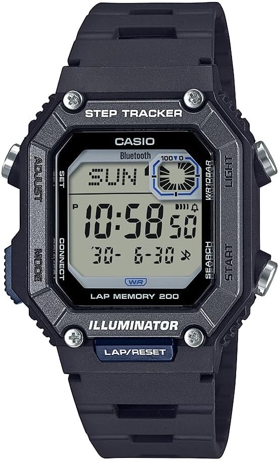 WS-B1000 Series | Men’s Digital Watch | (Black) | 100M WR | Step Tracker | LED Illuminator | 100 SEC Chronograph | Daily Alarm | 2-Year Battery