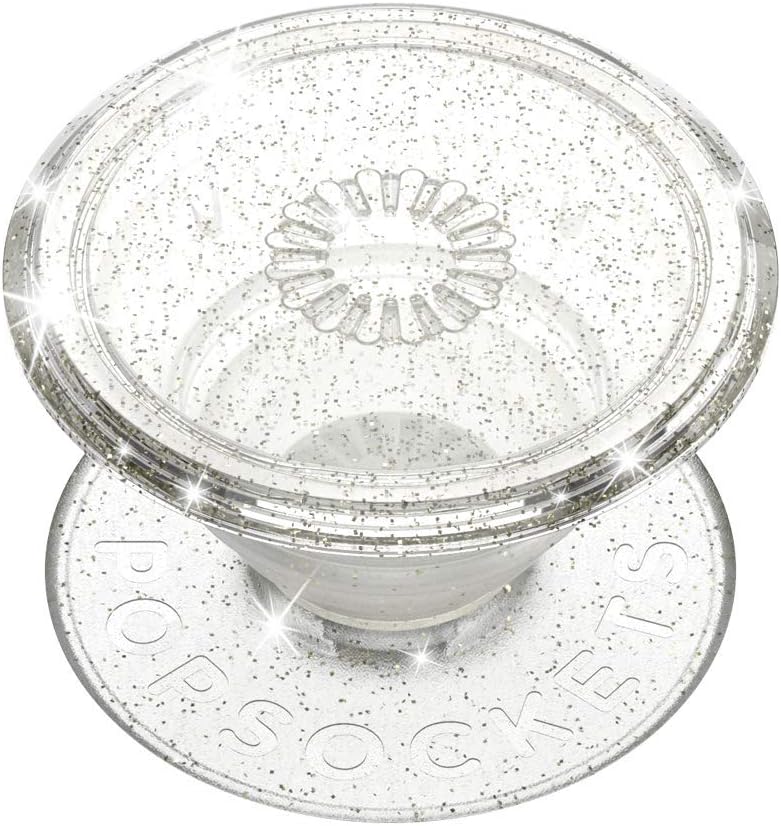 PopSockets Translucent Phone Grip with Expanding Kickstand, PopSockets for Phone, Adhesive Grip, Translucent PopGrip – Clear Glitter Silver