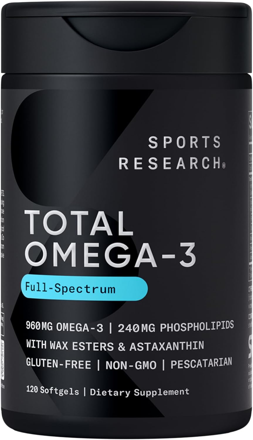 Sports Research® Total Omega-3 Fish Oil 2200mg – Made from Antarctic Krill w/Astaxanthin, Wild Sockeye Salmon & Alaska Pollock – 960mg of EPA & DHA – 120 Softgels