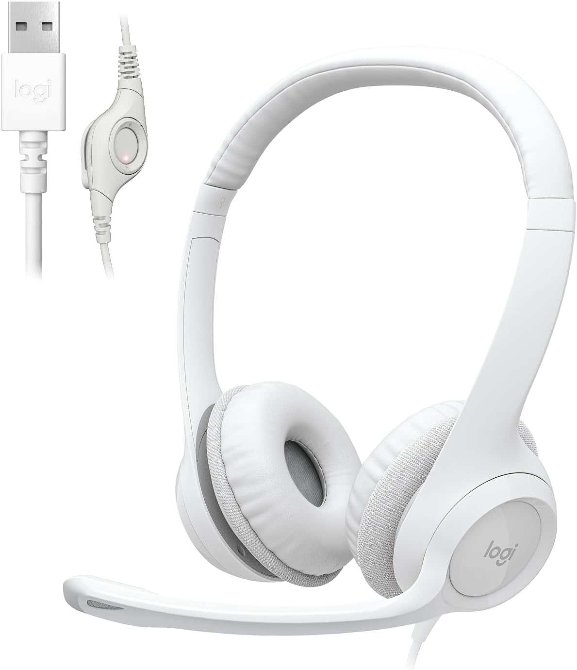 Logitech H390 Gaming Headphones, Wired Headphones with Mic, USB Headset with Microphone for PC, Noise Cancelling Microphone for Video Meetings, Music, Gaming – Off White