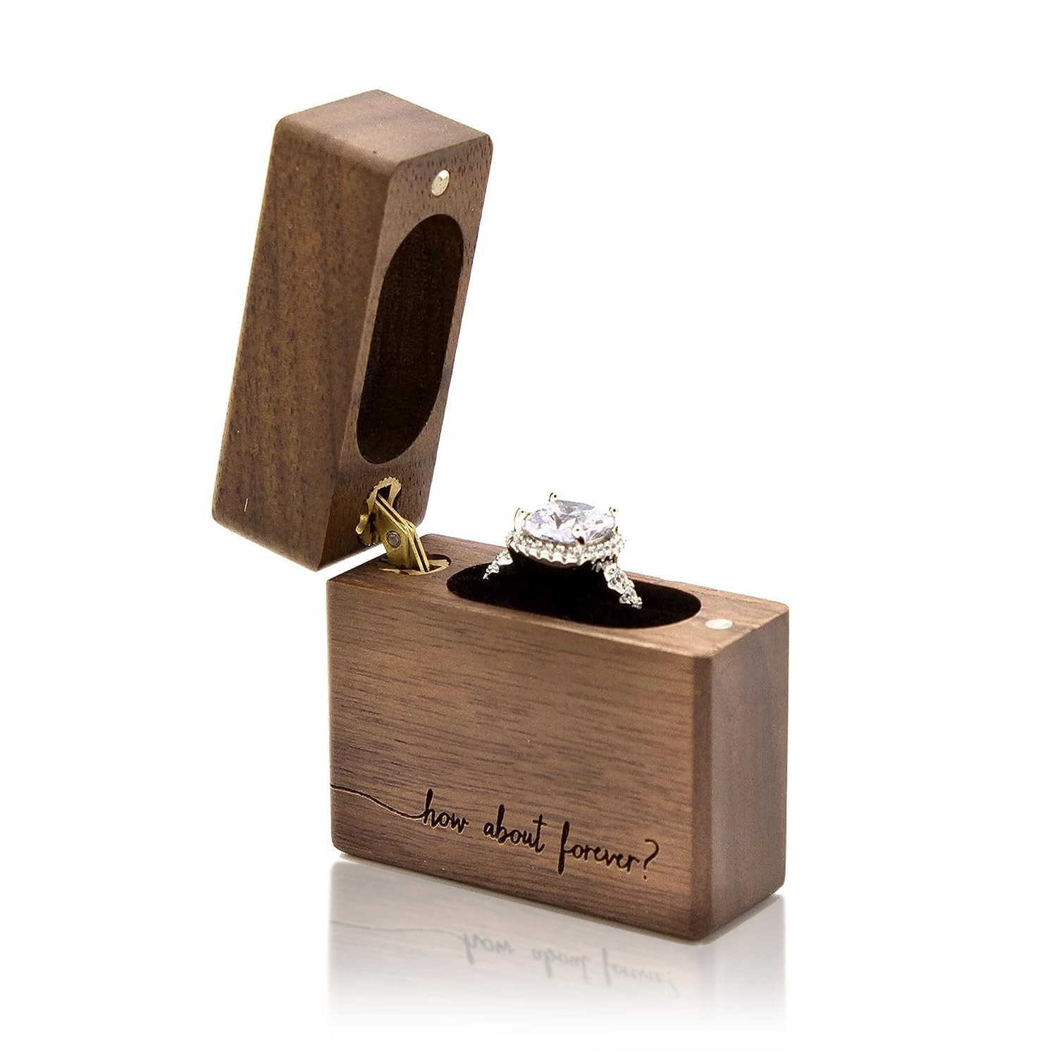 MUUJEE How About Forever – Engraved Wooden Proposal Ring Box, Ring Bearer Box for Wedding Ceremony, Engagement Photo Decor Idea