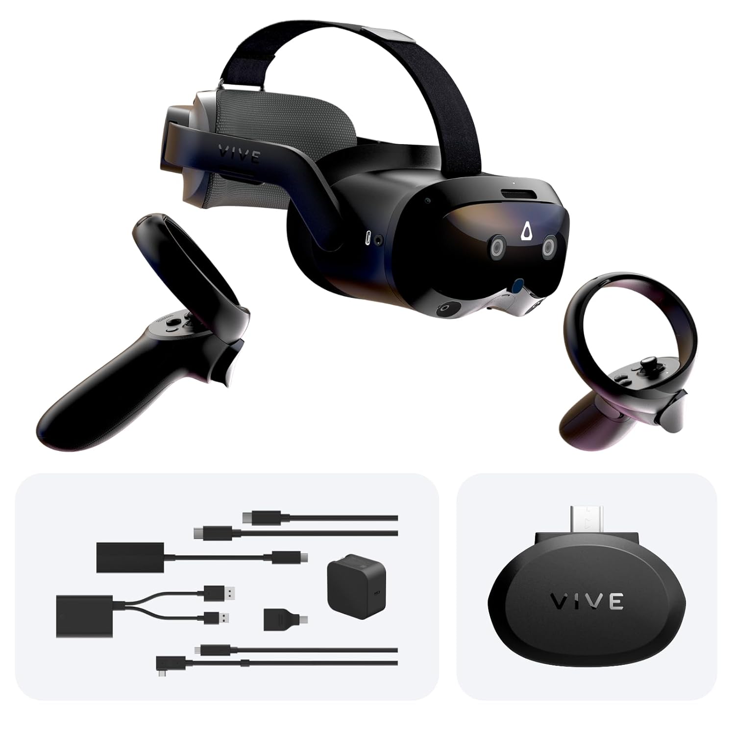 HTC Vive Focus Vision Wired Bundle with Facial Tracker – VR Headset with DisplayPort PC Streaming Kit & Facial Tracker