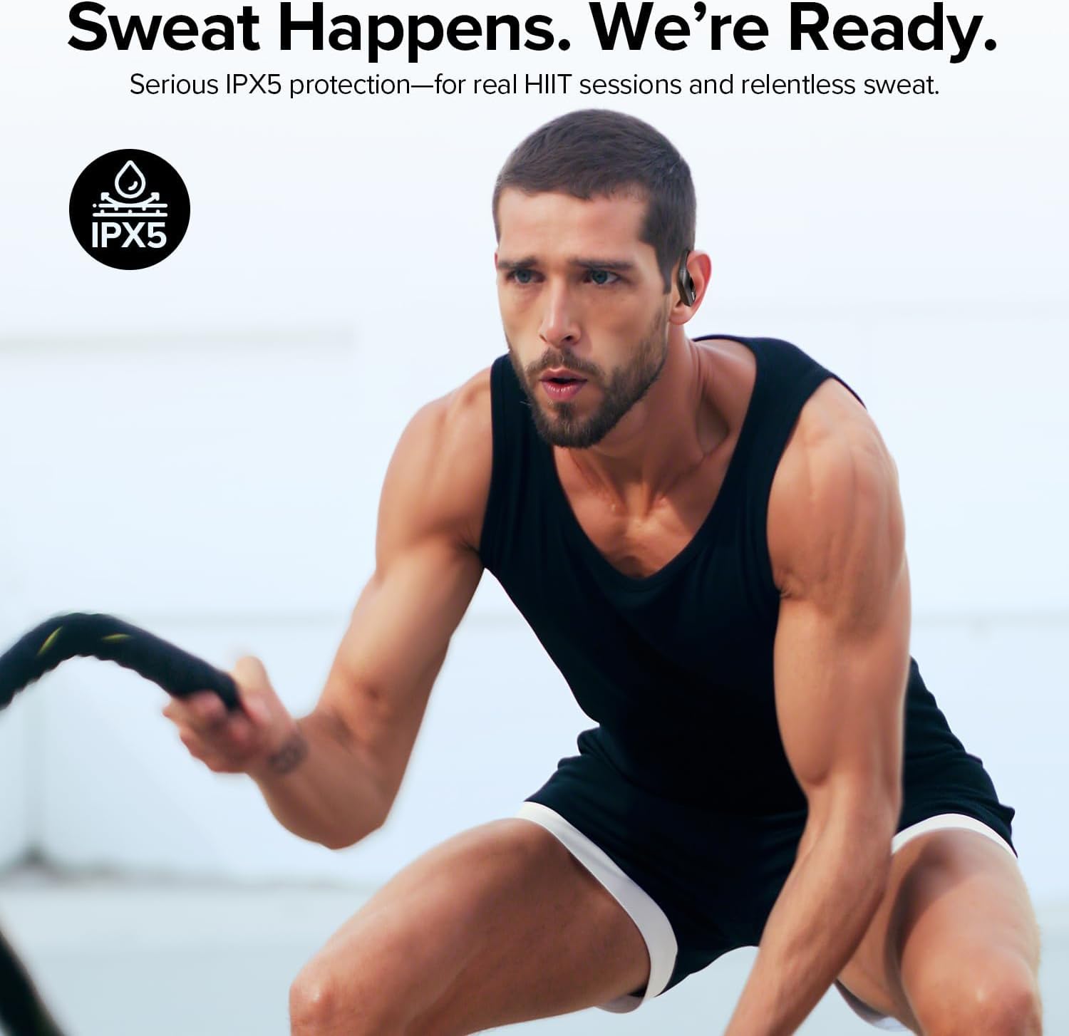 occiam Sport Wireless Earbuds Bluetooth Headphones 80hrs Playtime Deep Bass Ear Buds with Earhook Noise Cancelling Mic Waterproof Earphones for Workout Running Black