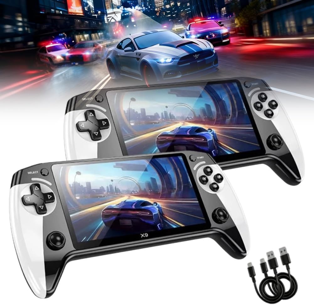 X9 Retro Handheld Game Console – Relive Classic Gaming in HD 5.5-Inch IPS Screen and 64gb 20000+ Built-in Games 10+ Emulators External Gamepad Connection to TV Output 5-Hour Battery Life(2PCS)