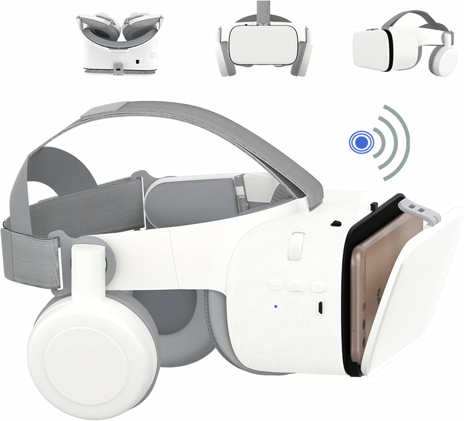 VR Headset Compatible with 4.7-6.3 inch iPhone and Android, 3D Virtual Reality Glasses with Wireless Headphones, VR Goggles for IMAX Movies & VR Games, Soft & Comfortable. (White)