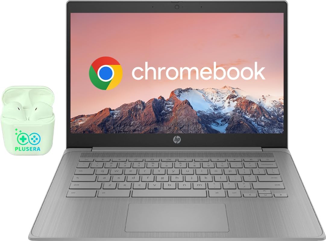 HP Chromebook 14″ Business & Student Laptop Computer, 4GB RAM,576GB Storage (64GB eMMC + 512GB Docking Station), 4-Cores Intel Celeron, HD Webcam, Long Battery Life, Chrome OS, PLUSERA Earphones