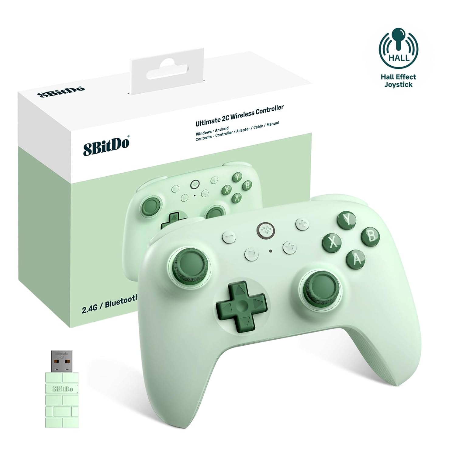 8Bitdo Ultimate 2C Wireless Controller (Hall Effect Joystick Update) for Windows PC and Android, with 1000Hz Polling Rate, Remappable L4/R4 Bumpers, Rumble Vibration and Turbo Function (Green)