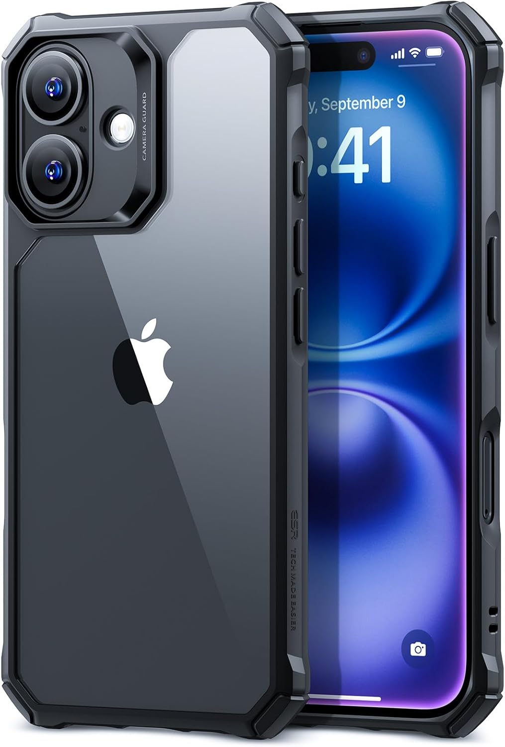 ESR for iPhone 16 Case, Military-Grade Protection with Shock-Absorbing Corners, Scratch-Resistant and Anti-Yellowing Acrylic Back, Slim Protective Phone Case, Air-Armor Series, Clear Black