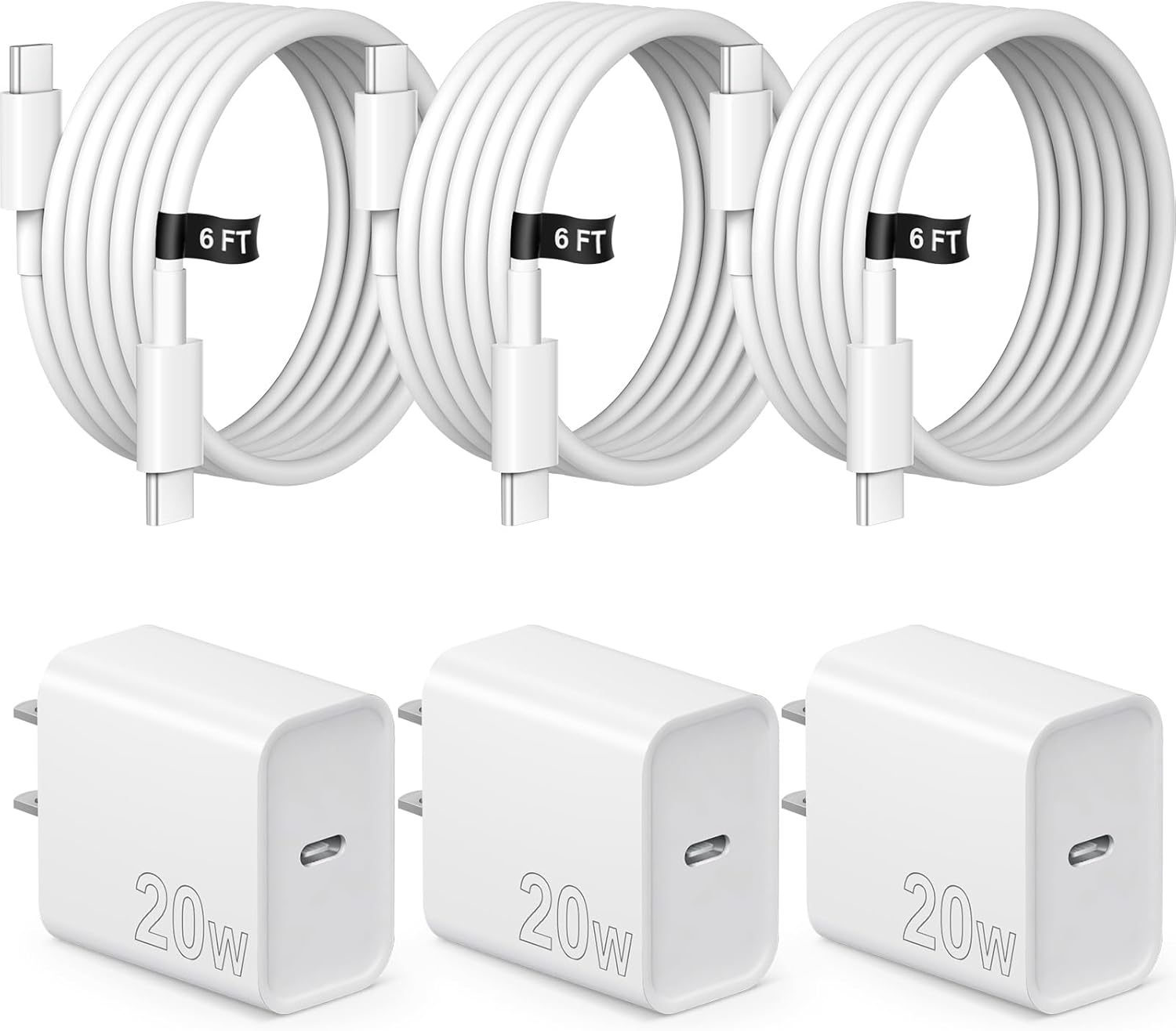 iPhone 17 16 15 Charger Fast Charging 3 Pack USB C Charger Block Type C Chargers 6FT Cord Wall Chargers Compatible with iPhone Air/17/17 Plus/17 Pro/17 Pro Max/16/16 Plus/16 Pro/16 Pro Max/15 Pro Max