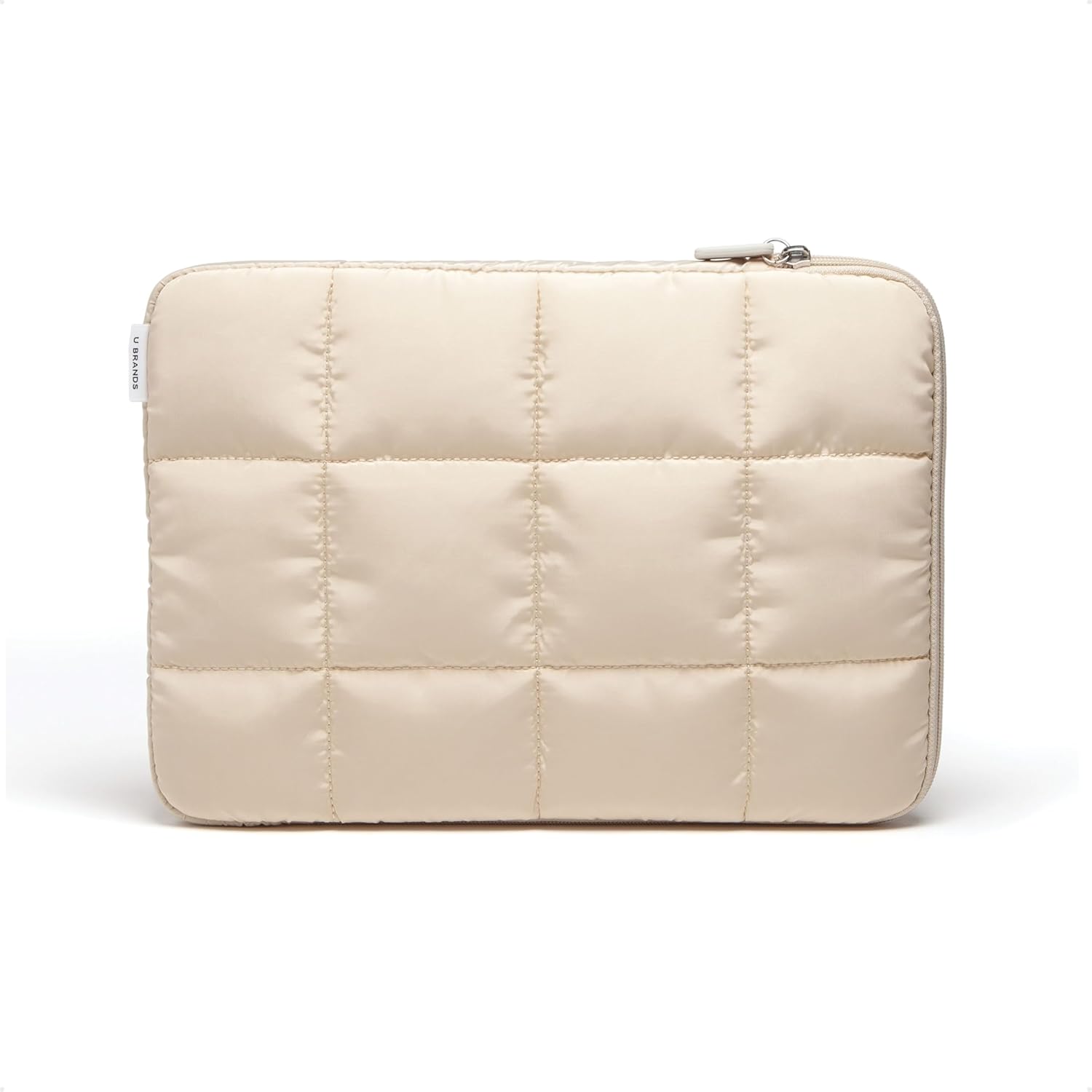 U Brands Nylon Puffy Zipping Medium Laptop Sleeve, 9.75″ x 13″, MacBook Bag, Laptop Case for MacBook Pro, MacBook Air, Chromebook, HP Computer, Sand Beige