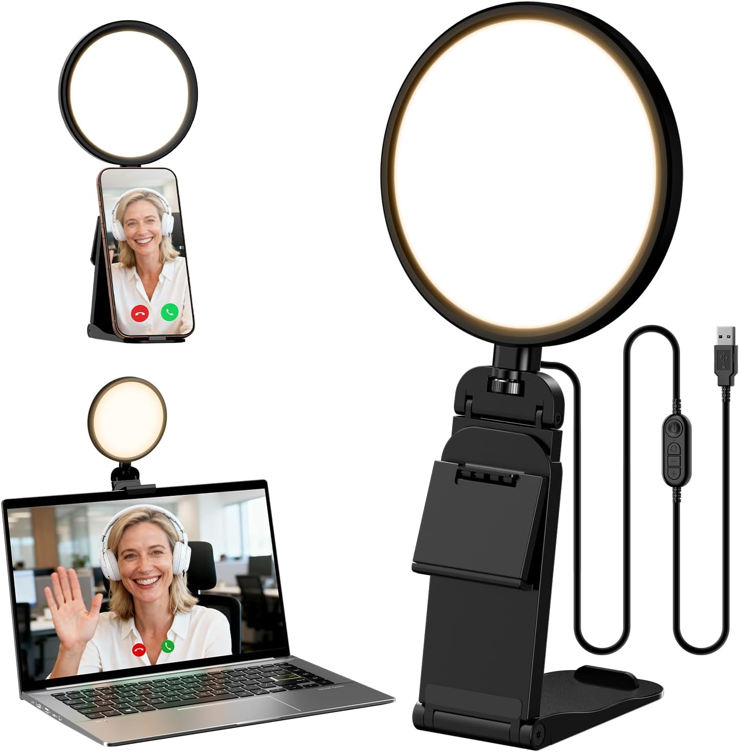 Computer Zoom Lighting for Video Conference, 5″ Eye-Caring Ring Light with 50 Modes CRI>97.8, 3000K-6500K for Video Recording/Streaming/Selfie, Desk Lights for Phone/Laptop/Webcam/Monitor