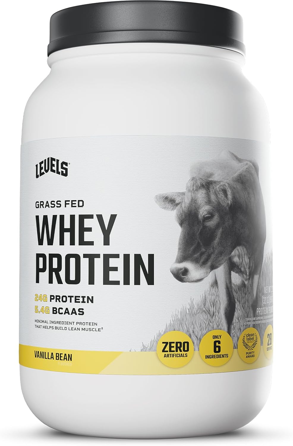 Levels Grass Fed Whey Protein Powder, No Artificials, 24G of Protein, Vanilla Bean, 2LB