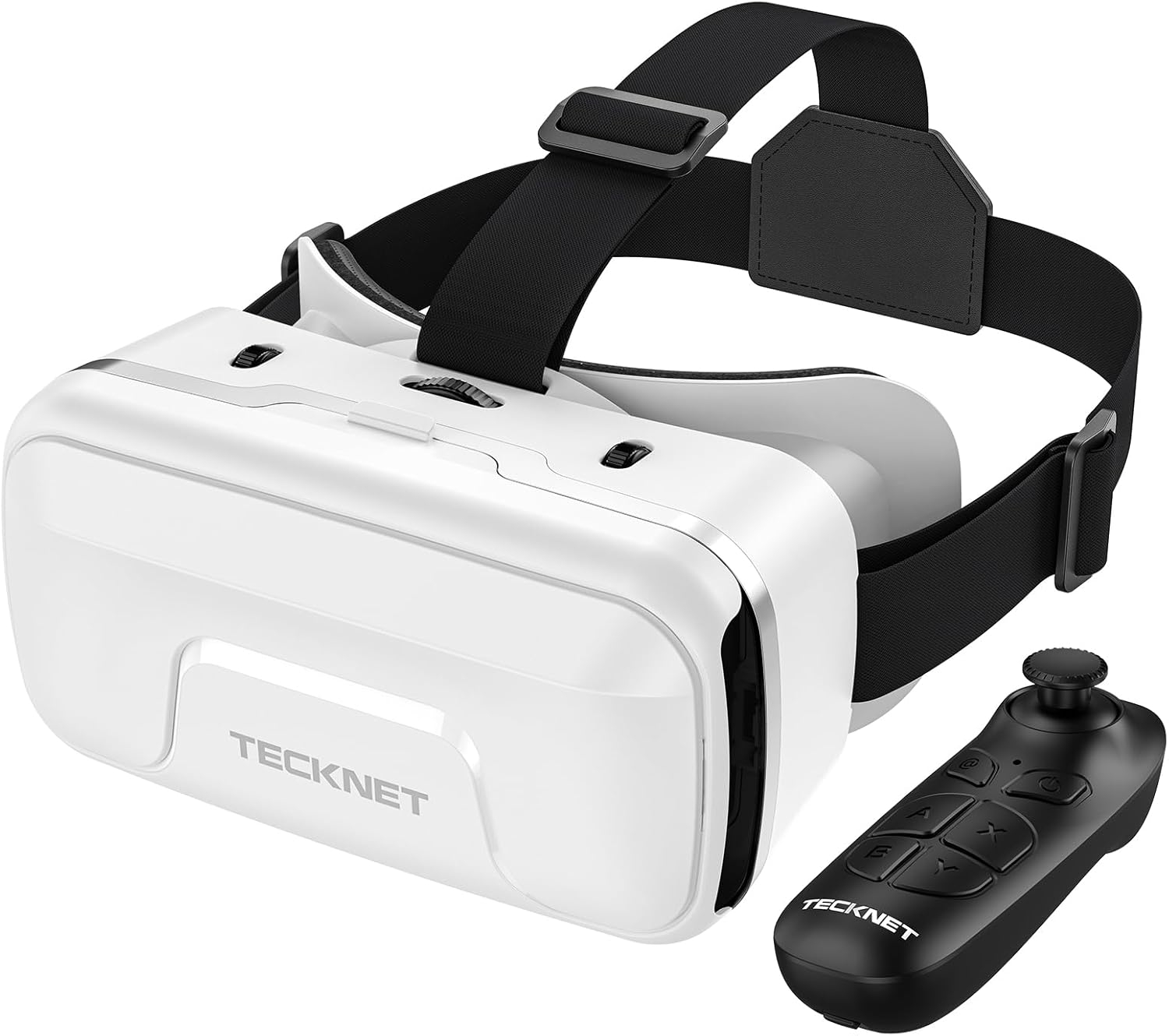 TECKNET VR Headset for Phone with Controller, Virtual Reality Headsets with HD 110°FOV Anti-Blue Light Lenses & Adjustable Gears, 3D VR Headset for Kids Compatible iPhone Samsung Android 4.7-7.2″