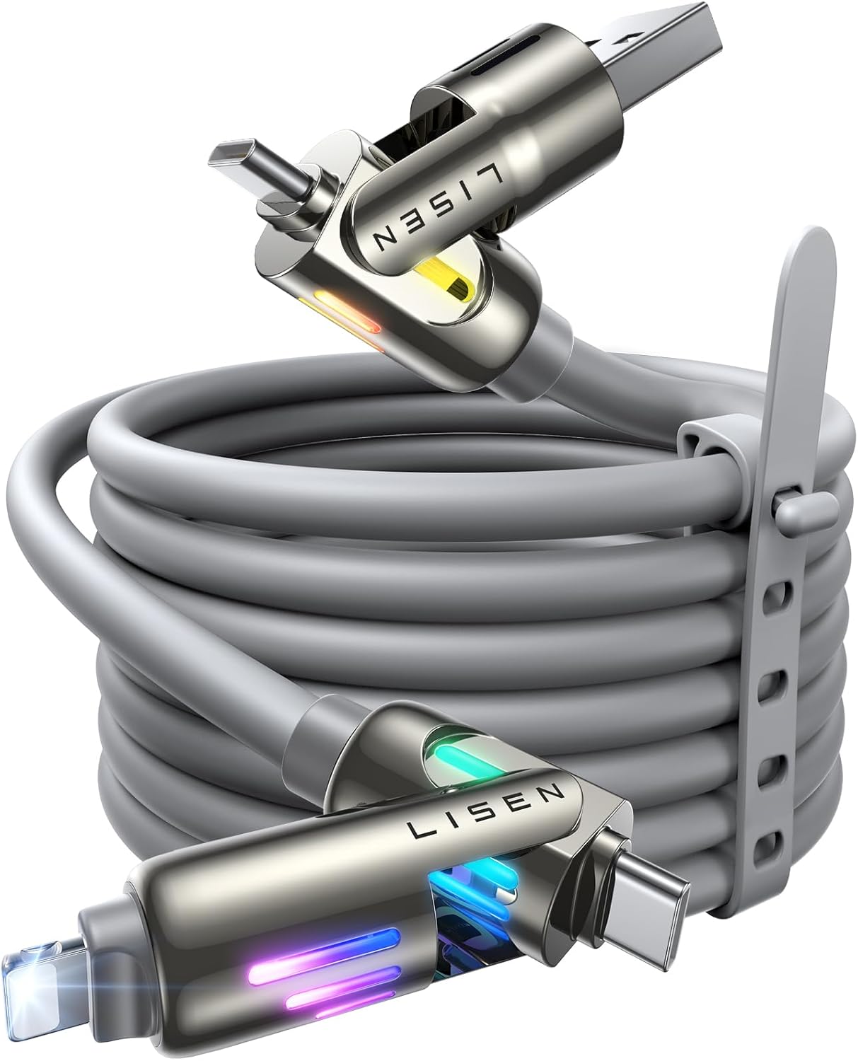 LISEN USB C to Lightning Cable, 240W 4 in 1 Charging Cable 6.6FT, Chubby USB A/C to C/Lightning with Light for iPhone Charger Fast Charging iPhone Air 17 16 15 14 Pro/MacBook/iPad/Samsung/Switch 2