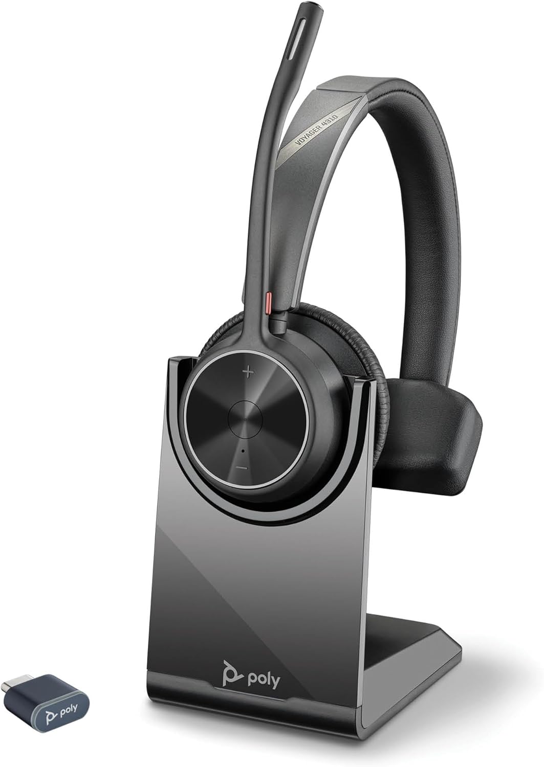 Poly Voyager 4310 UC Wireless Headset & Charge Stand (Plantronics) – Single-Ear Bluetooth Headset w/Noise-Canceling Boom Mic – Connect to PC/Mac/Mobile – Works w/Teams, Zoom, & More – Amazon Exclusive