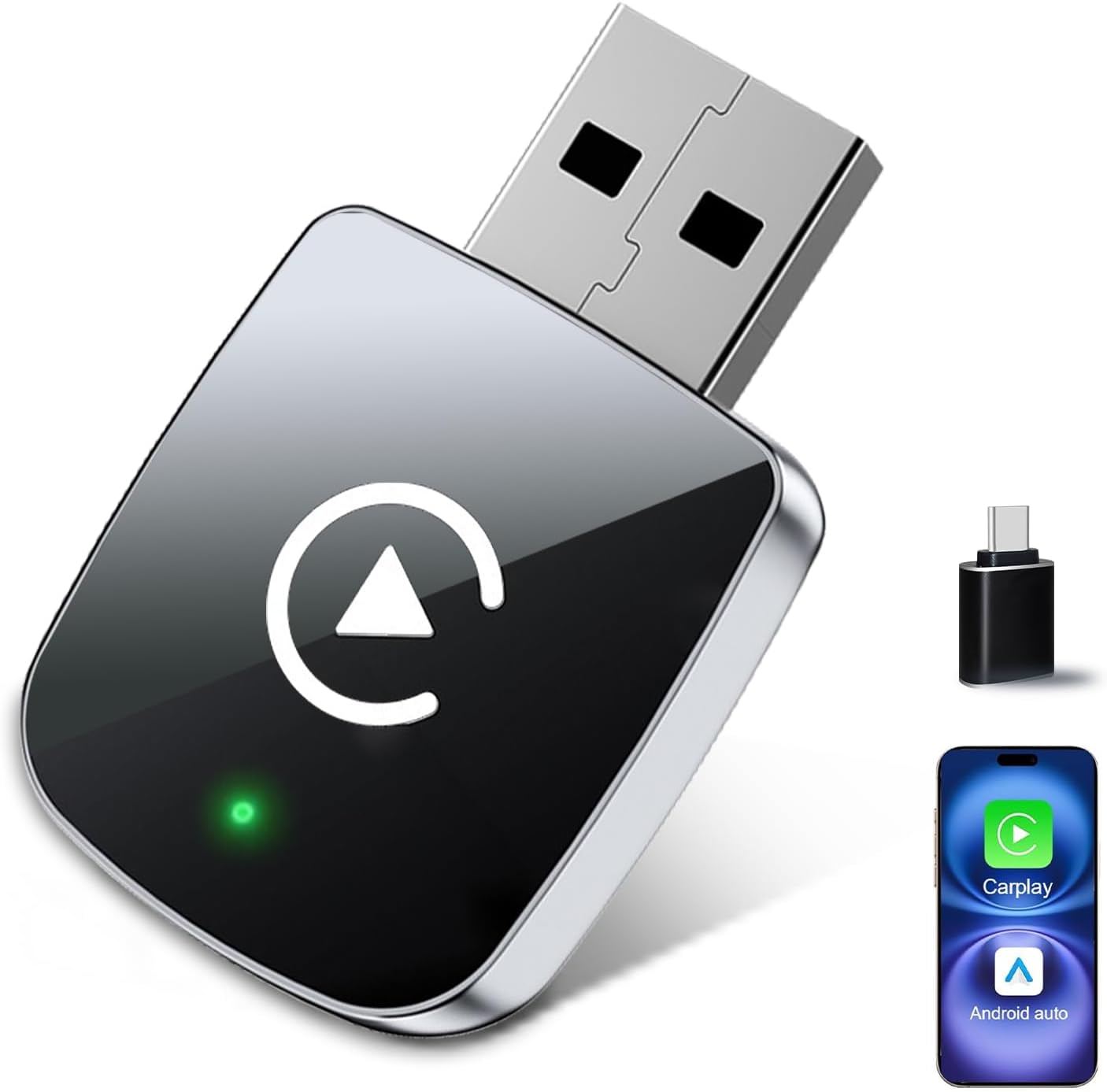 2026 Upgrade Wireless CarPlay Adapter for iPhone,2 in 1 for Apple Carplay and Android Auto Adapter,Convert Wired to Wireless, Plug & Play Mini CarPlay USB to USB-C/Type-C, Stable Control & No Delay