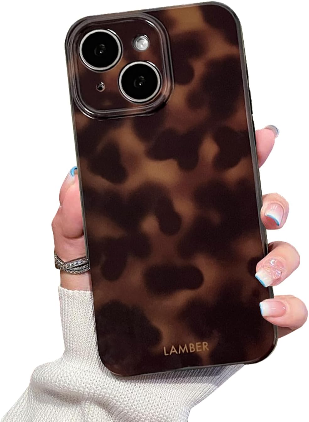 Cute Phone Case for iPhone 13 Case Amber Leopard Full Camera Protective Slim Shockproof Aesthetic-Brown Amber