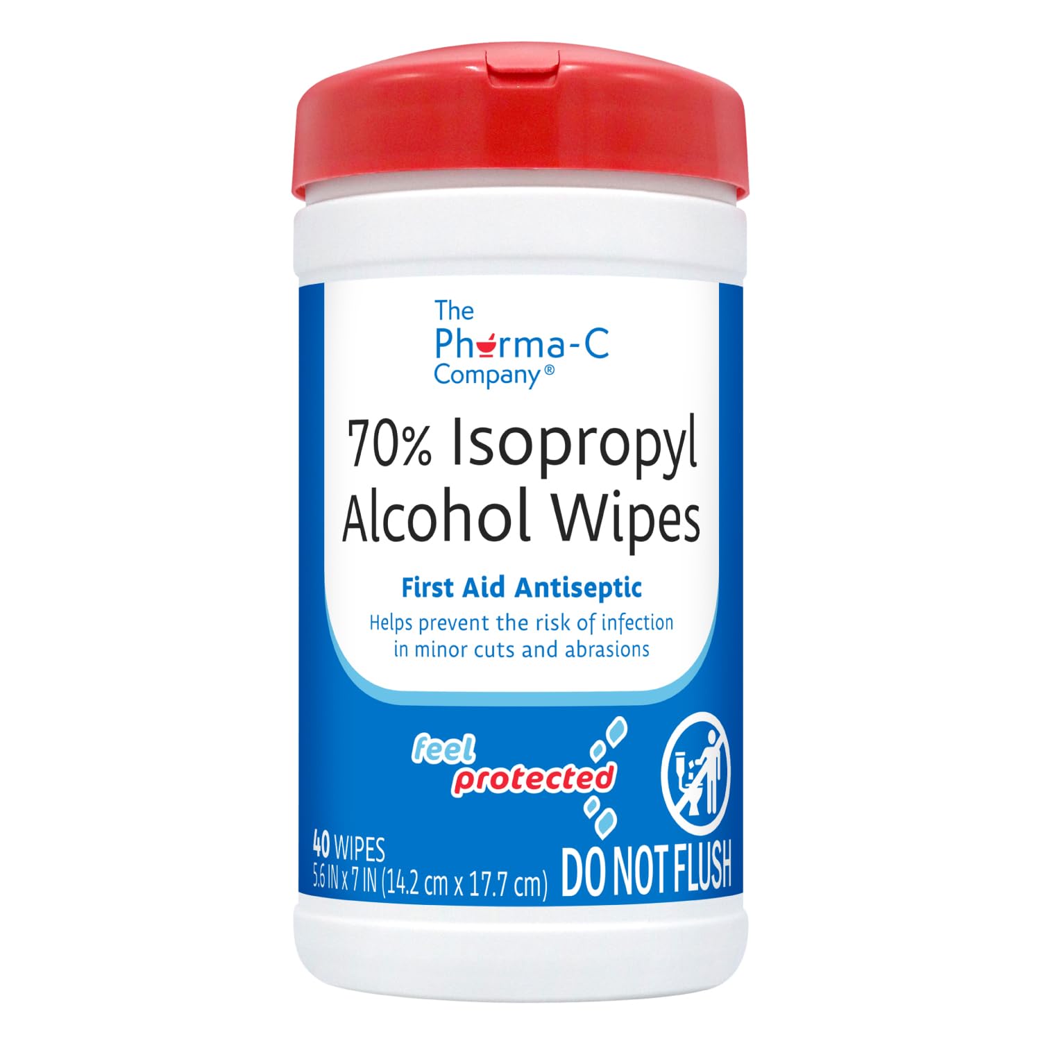 The Pharma-C Company 70% Isopropyl Alcohol Wipes [40 wipes] – IPA First Aid Antiseptic Wound Cleaner with Moisture Lock Lid. For minor cuts, scrapes, and burns.
