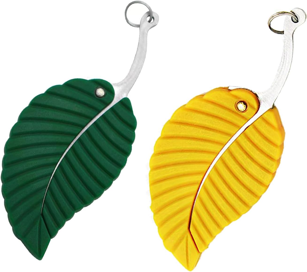 2Pcs Multifunctional Mini Leaf Keychain, Compact Pocket Accessory, Stainless Steel Outdoor Travel Gadget, Creative Gifts for Men & Women (Green & Gold)
