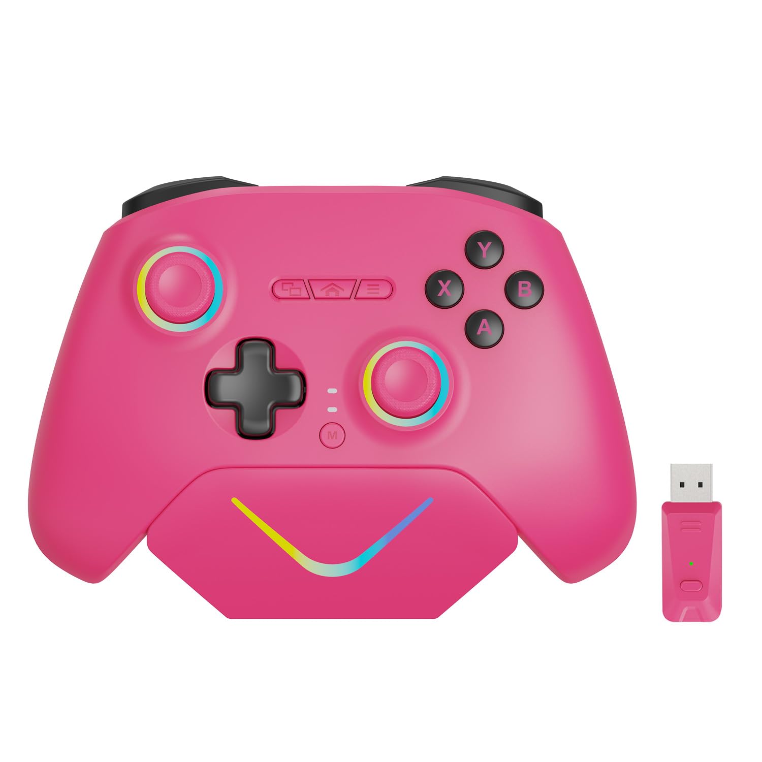 PLAYNEX 2.4hz Wireless Controller TMR Joysticks, Hall/Micro 2-in-1 Triggers 1000Hz Polling Rate 1000mAh Long Battery for PC/Switch/Switch 2/Android/iOS, PC Gaming Controller with Charging Dock Ideal Gift for Gamers (PINK)
