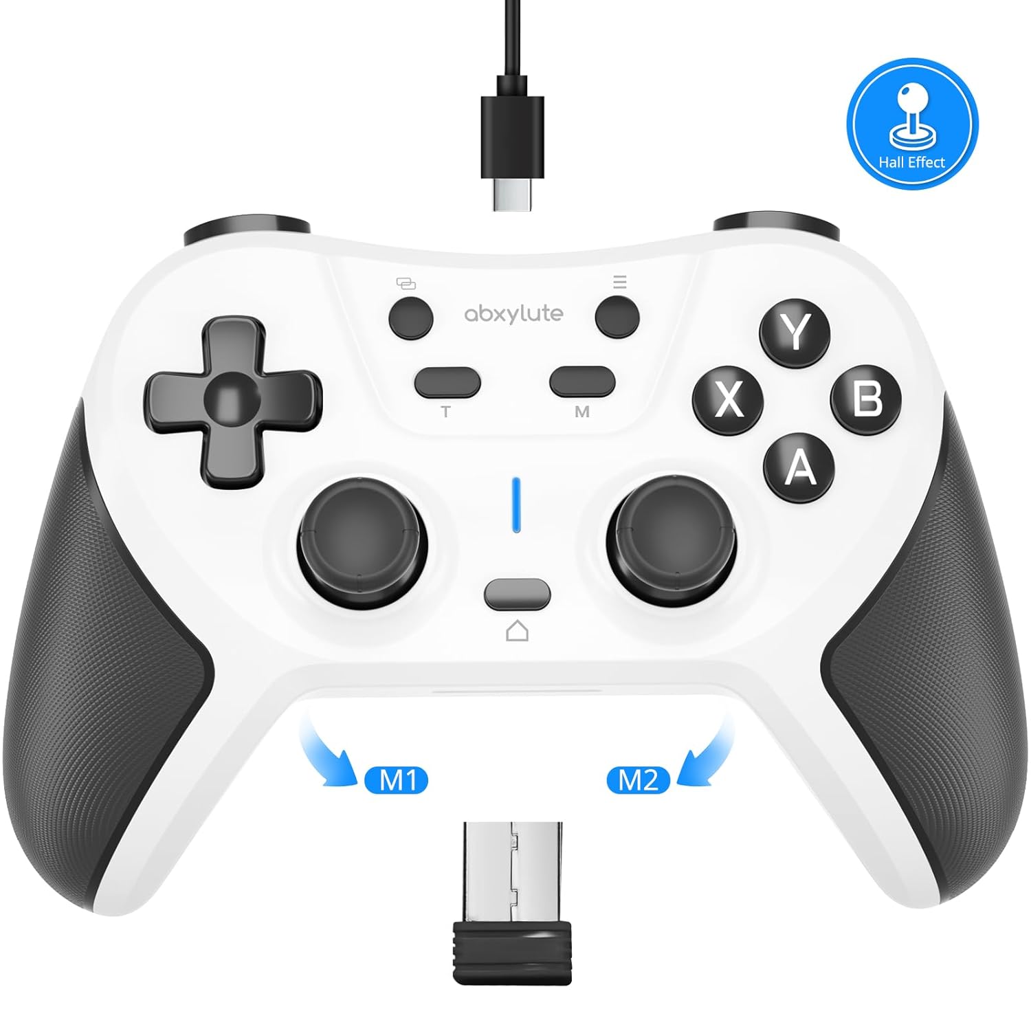 abxylute C5P Wireless Gaming Controller for PC/Switch/iOS/Android/PS3/PS4/Steam/MAC, 2.4 GHz Hall Effect Stick & Trigger Turbo-Remappable Back Buttons Rubberized Grip Console Layout Gamepad Vibration