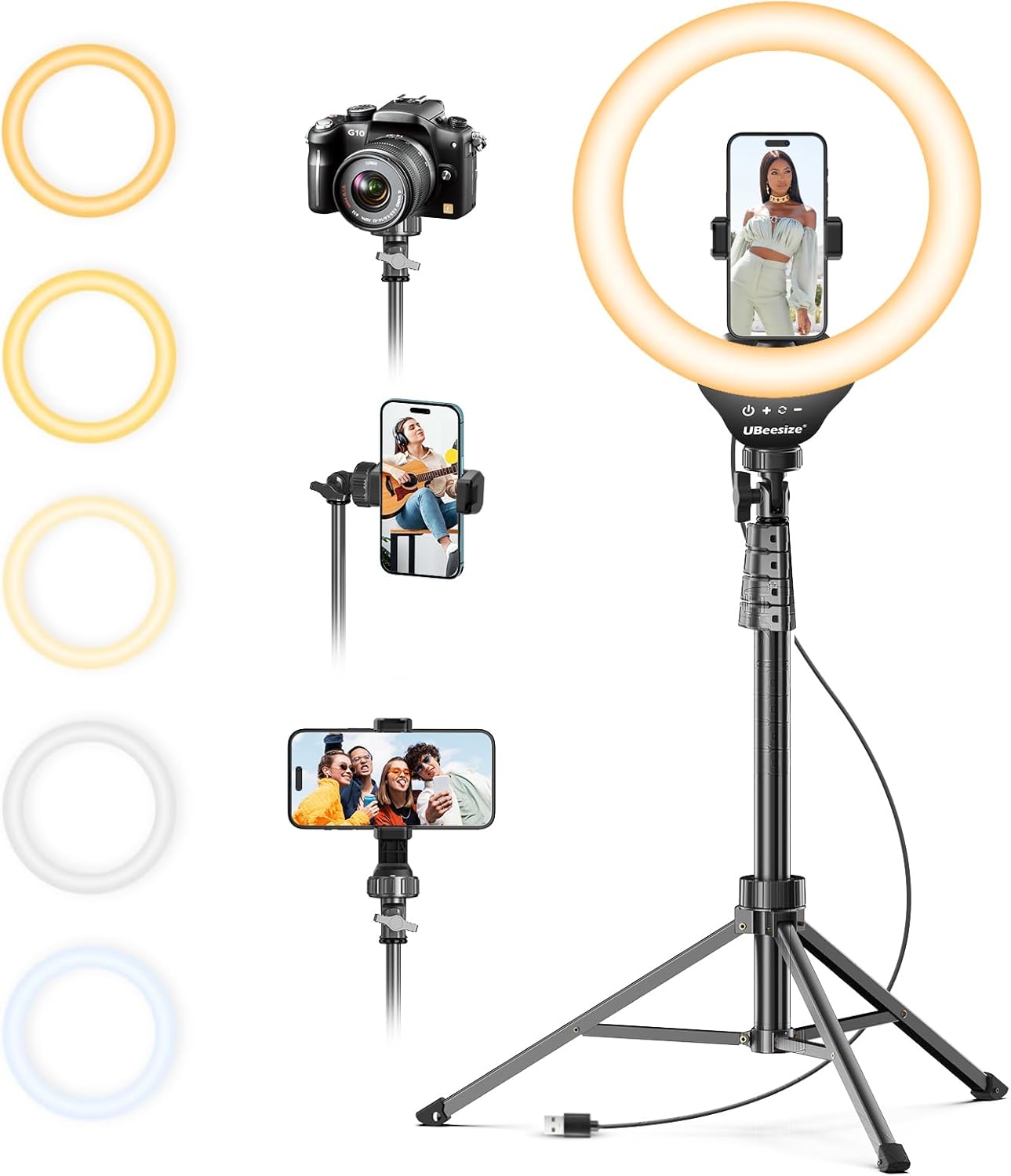 UBeesize 12” Selfie Ring Light with 62’’ Tripod Stand for Video Recording, Live Streaming(YouTube, Instagram, TIK Tok), Compatible with Phones, Cameras and Webcams